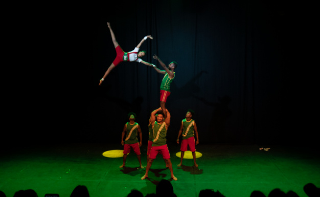 acrobats from Ethiopia balancing and