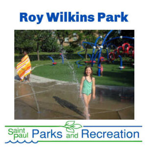 Young girl walking through splash pad. "Roy Wilkins Park - Saint Paul Parks & Recreation"