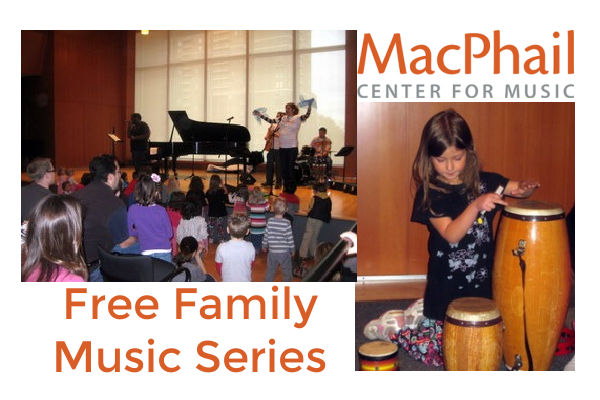 Collage of kids enjoying the MacPhail Center for Music Free Family Music Series.