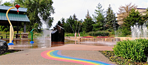 Rainbow playground at Rosemount Central Park Splash Pad, in Rosemount, Minnesota