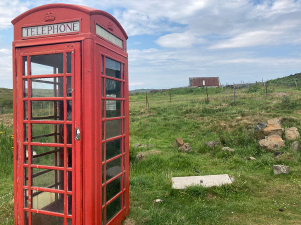 Starting place was a red phone booth at the Rubha Hunish on Isle of Skye, Scotland