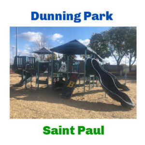 Playground at Dunning Park in Saint Paul, Minnesota. Text: "Dunning Park, Saint Paul"